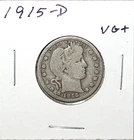 1915 D US Barber 90% Silver Quarter 25c VG Very Good Free Shipping