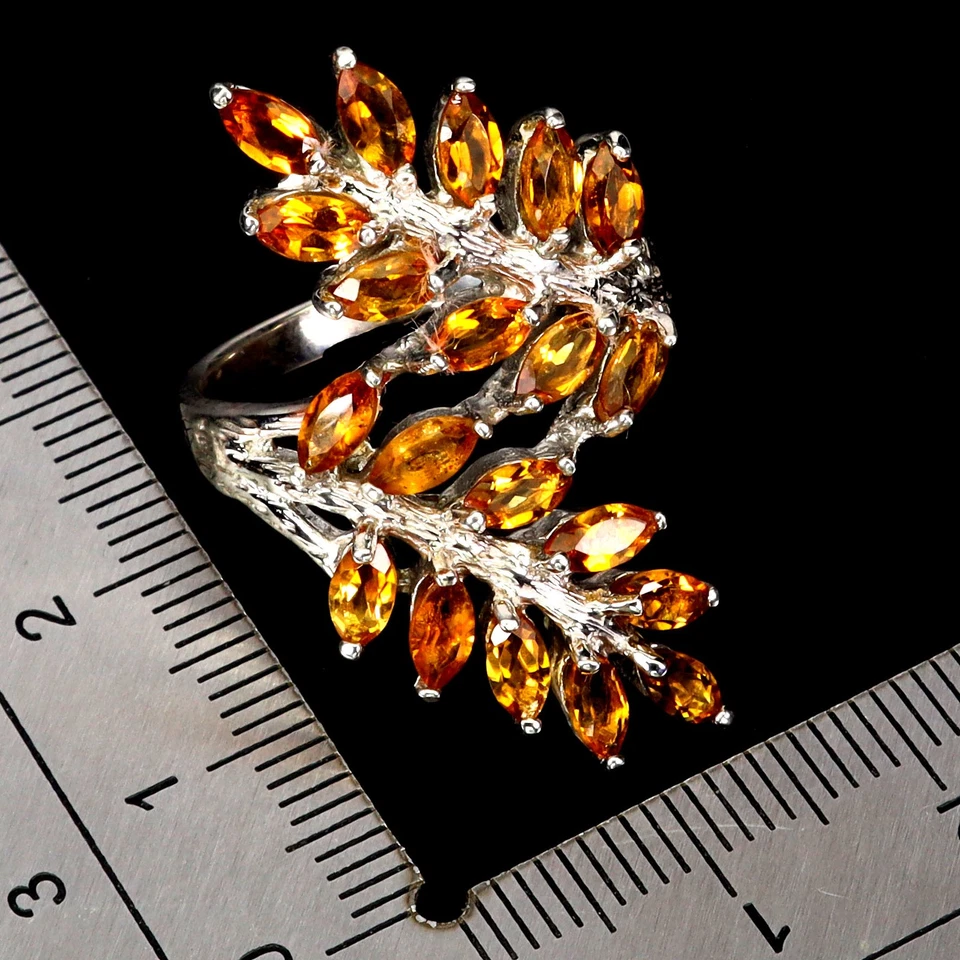 Anillo de plata de ley 925 marquesa citrino piedras preciosas naturales joyería talla 8,5 Foto 3 de 4