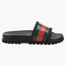 Gucci Men's Slide Sandals Black Green Red Striped US Size 10