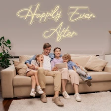 Super Large Neon Sign Happily Ever After with Dimmer, Art Decorative Neon Lig...