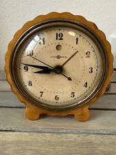 *RARE* Vintage GE Electric "Butterscotch" Fiberlon Alarm Clock 7H80 **WORKING!**