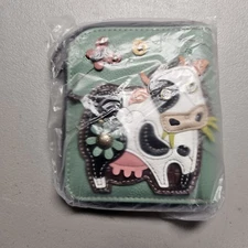 COW DAIRY FARM ZIP AROUND WALLET WRISTLET TEAL CHALA