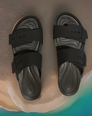 Crocs Women s Brooklyn Buckle Low Wedge Cork Heel Two-Strap Slide Sandal 