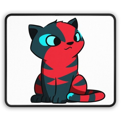 Red and Teal Striped Cat Gaming Mouse Pad | Cute Cartoon Cat