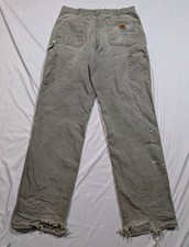 Vintage Thrashed Carhartt Carpenter Green Workwear Pants Loose Fit 34x36 B11 MOS