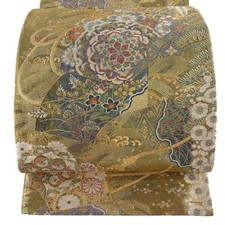 JAPANESE KIMONO BELT FUKURO OBI PURE SILK GOLD OTAIKO-GARA FF0486