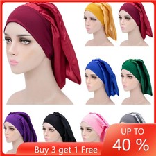 Elastic Wide Edge Satin Bonnet Long Hair Wrap Hat Sleeping Night Cap Hair Care