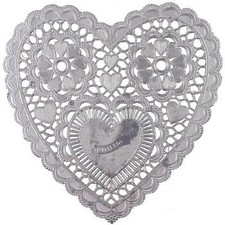 Silver Heart 3-1/2-inch Paper Lace Doilies 12 Per Pack 3.5" Tableware Decoration