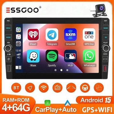 8'' CarPlay Double 2 DIN Car Stereo Android 15 4+64G GPS Navi FM BT Radio +Camera