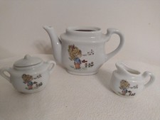 Vintage Porcelain Mini Tea Set Whistling Girl - Made In Japan Transfer Ware