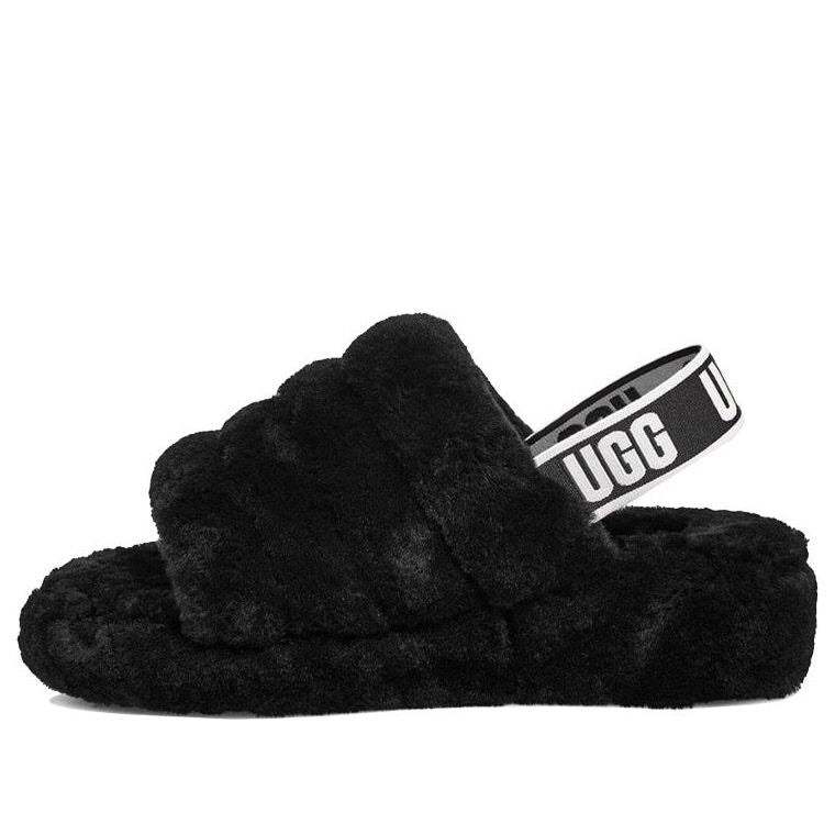 UGG Australia Women Fluff Yeah Slide Black Sandals US SZ 10 Excellent Condition