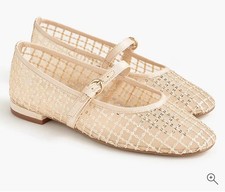 J Crew NWB 148 Gold Sequin Plaid Mary Jane Ballet Flats with Satin Trim  Sz 8