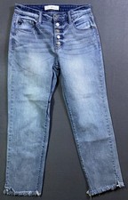Kancan Estilo High Rise Crop Straight Leg Button Fly Raw Hem Jeans Womens 5 / 26