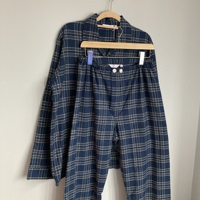 Derek Rose Pyjamas Mens Medium UK 40 Blue Check Plaid Tartan Brushed Cotton Set