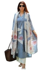 Women Cotton Blend Straight Fit Printed Kurta Pant Dupatta Set