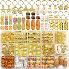 177PCS Hair Jewelry for Braids Gold Dreadlock Cuffs Shell Loc Charms Colorful