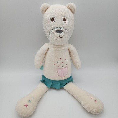 MyHummy Teddy Bear Plush 17 in Ivory Long Legs Green Skirt Stitching No Sound