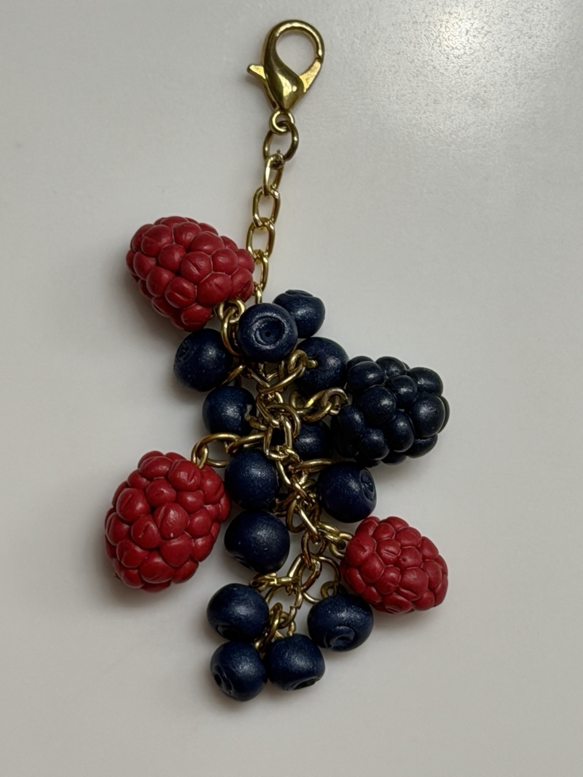 Fruit/Berry Theme Beaded Clip-On Charm Keychain Lobster Clasp Red Blue Gold
