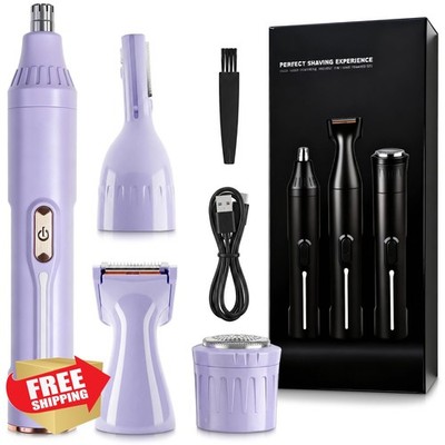 Rechargeable Nose Hair Trimmer 4-in-1 Grooming Kit Purple Men Women