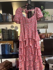 WAYF Women's Pink Floral Ruffle Midi Dress Size Small