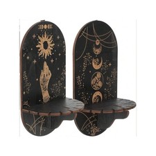 2PCS Gothic Wooden Wall Shelves Moon Sun Decor Boho Witchy Spiritual Display