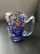 Gorgeous Hand Blown Glass Mug Blue Gold Coppe...