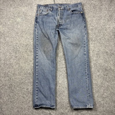 Levis 501 Original Straight Leg Button Fly Denim Jeans Mens 34x29 Blue B Grade