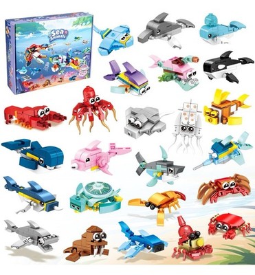 24 Pack Sea Animal Building Blocks Set Kids Party Favors Mini Bricks (NEW)