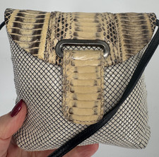 Vintage Whiting And Davis Ivory Metal Mesh Snakeskin Leather Purse Shoulder Bag