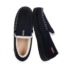 House Slippers for Men Moccasins - Memory Foam Warm Plush Indoor 11 Black
