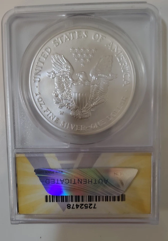 2007-W $1 Silver American Eagle MS 69 Satin Finish New ANACS # 7252478  - Image 2 of 2