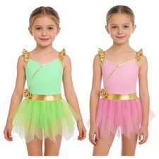Girls Swimsuit Seaside Leotard Mesh Bodysuit Overlay Summer Jumpsuit Costume