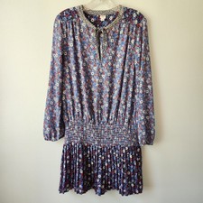 Gap Dress Womens S Blue Floral Drop Waist Pleated Skirt Cottagecore Boho Peasant