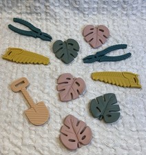 NEW Lot Of 10 Silicon Teether Toys Pastel Leaves And Tools