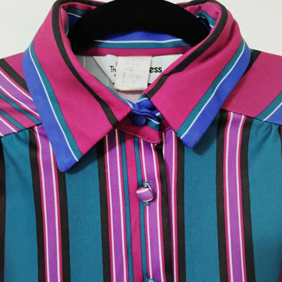 Vestido Vintage Sears El Camisero Con Bolsillos Talla 8 Rayas Púrpura Secretaria Foto 2 de 4
