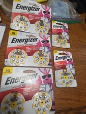 Energizer Hearing Aid Batteries Size 10, Yellow Tab, 64 Batteries New Sealed