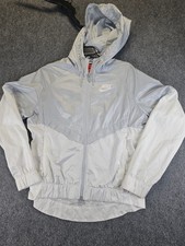 Nike Windrunner Windbreaker Women's S White Gray Hooded Vented Jacket 1593