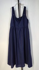 Quince 100% European Linen Fit & Flare Midi Dress Deep Navy Basic Sleeved XL