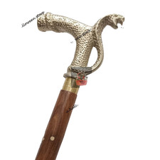 Golden Snake Head Handle Victorian Handcrafted Wooden Walking Stick Cane Gift