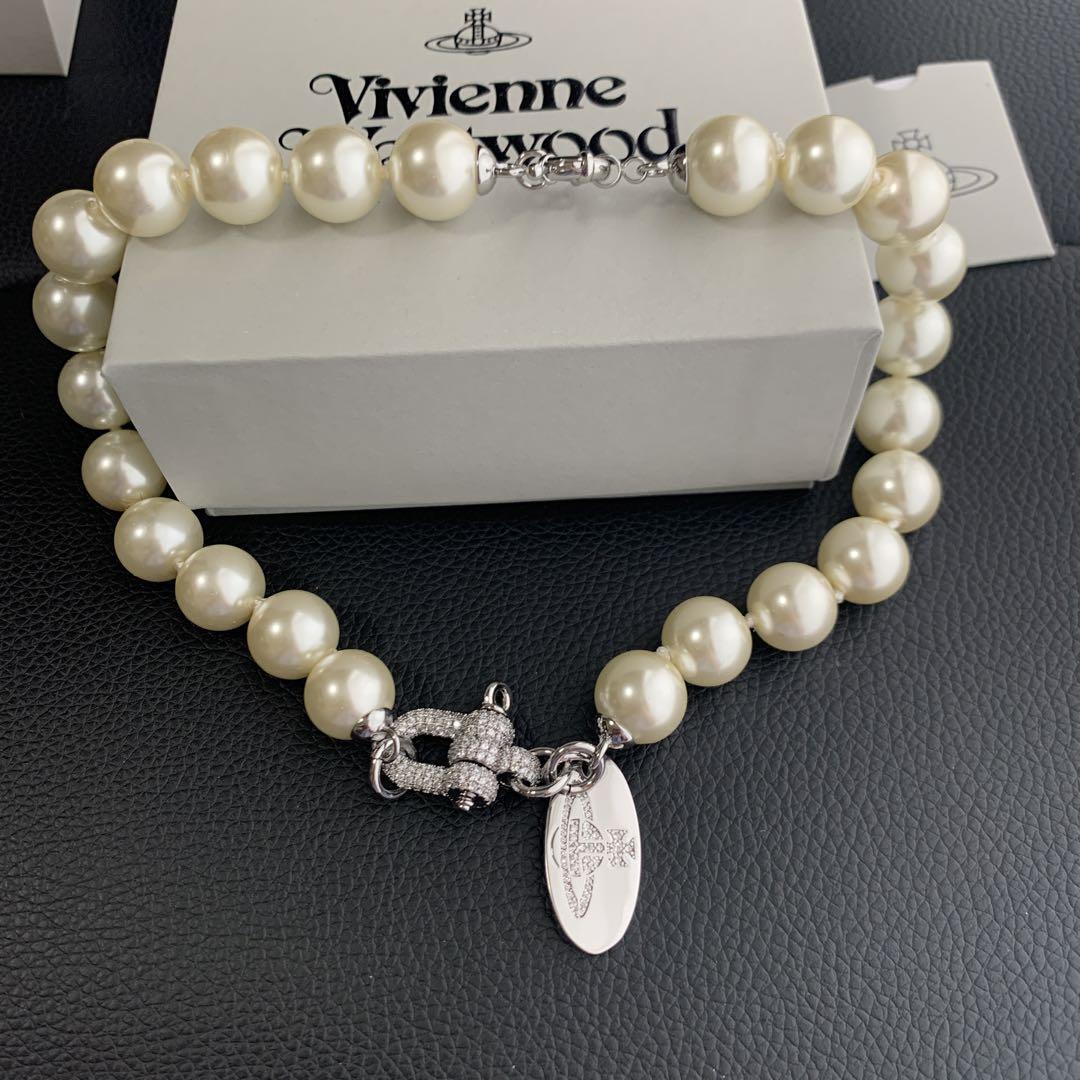 Vivienne Westwood Necklace Pearl Choker Silver 40cm IN BOX [E20005