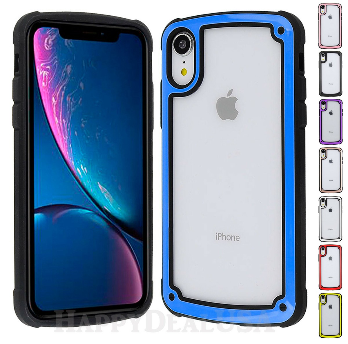 For Apple iPhone XR - Transparent Hard Cover w/Color TPU Edge