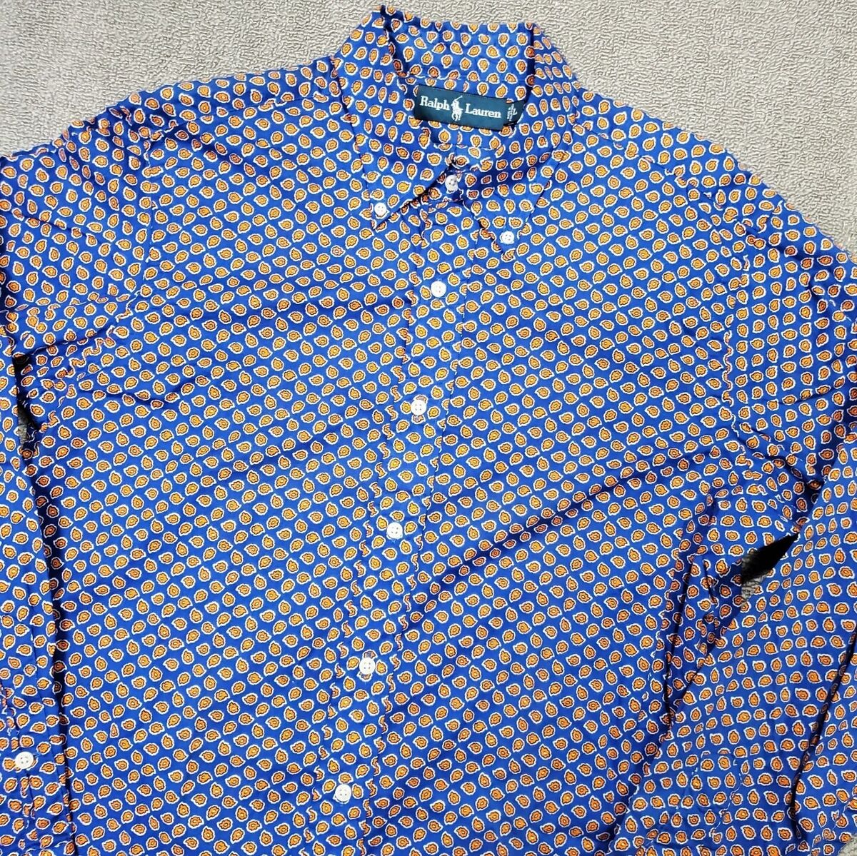 Vintage 90s Polo Ralph Lauren Paisley Button Up Shirt Funky Blue Orange Sz  L EUC