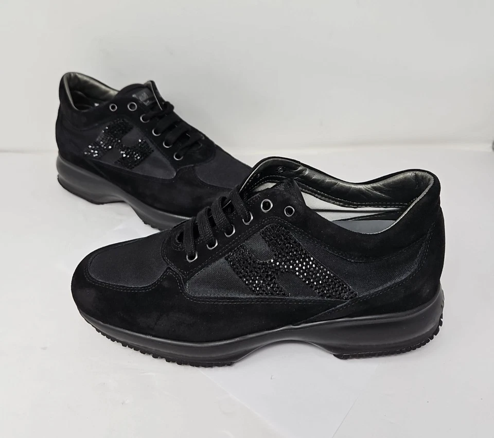 Zapatillas deportivas interactivas Hogan para mujer talla 8 negras gamuza pedrería zapatos Foto 2 de 4