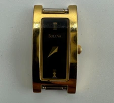 Bulova Watch Women Gold Tone Case Only Black Dial Slim Rectangle 13MM Working