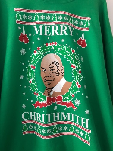 Mike Tyson Merry Chrithmith Ugly Christmas Sweater Size 4XL Crewneck Green - Bild 2 von 4
