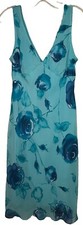 Johnnie M Chiffon Lined Dress Sz 10 Blue Floral Y2K Beach Summer Party V Neck