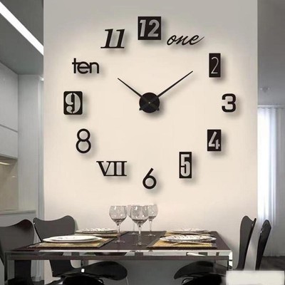3D Wall Clock Mirror Large Modern DIY Sticker Office Art U.K Decor HomeShop S5N5