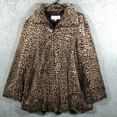 Leopard Print Calvin Klein Plus Size Faux Fur Coat KARL LAGERFELD