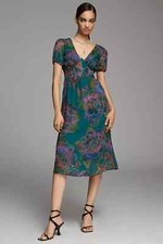 NWT $248 Farm Rio x Anthropologie Puff-Sleeve Corset Dress XXS 2XS green
