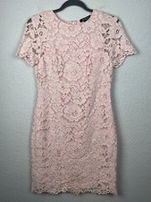 Lauren Ralph Lauren Dress Womens 6 Pink Lace Floral Short Sleeve Feminine Lined